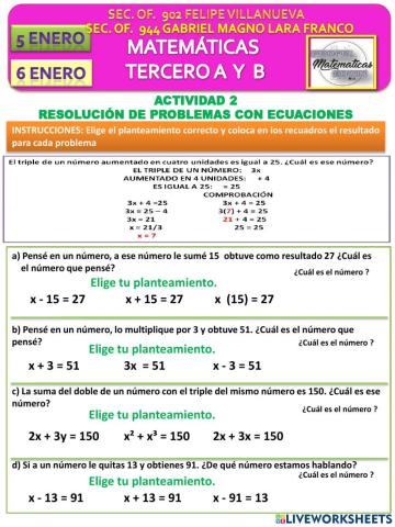 Resolución de problemas usando ecuaciones