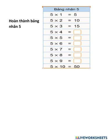 Bảng nhân 5 - tiết 1