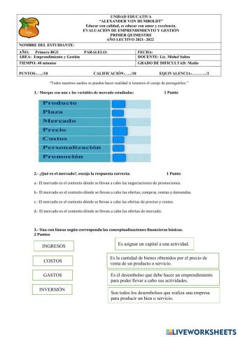 Examen primer quimestre PRIMERO BGU