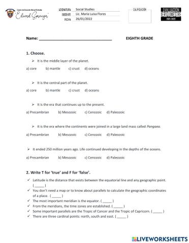 Test social studies 8th grade 1st semester