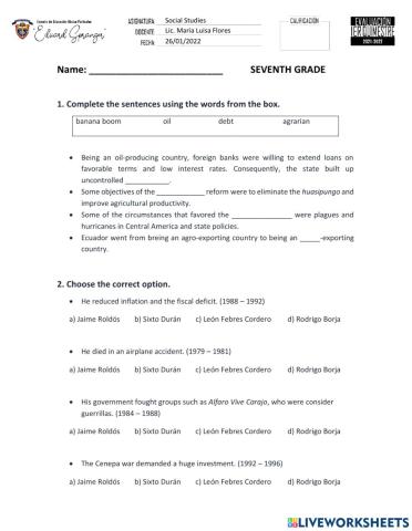 Test social studies 7th 1st semester