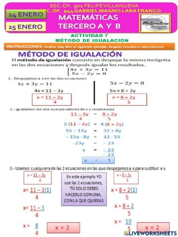 Método de igualación ejercicio 1