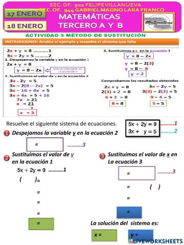 SISTEMA DE ECUACIONES: MÉTODO DE SUSTITUCIÓN EJERCICIO 1