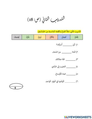 المفردات (التدريب الثاني، ص 28)