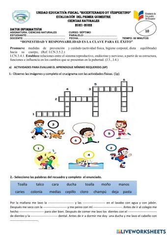 Evaluación del primer Quimestre