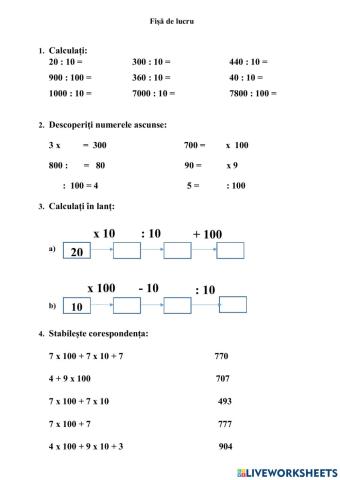 Împărțirea la 10- 100