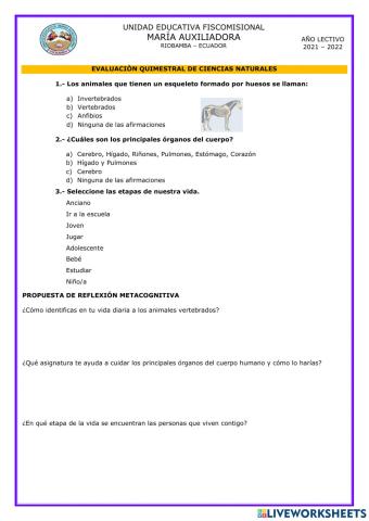 Evaluacion ciencias naturales