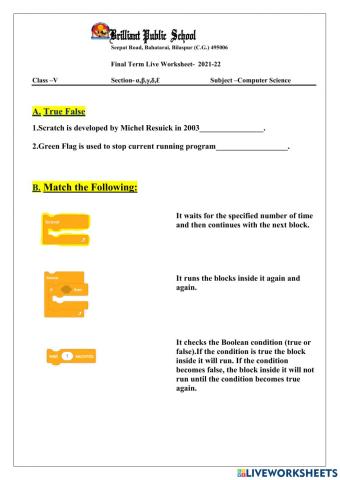 Class 5 Live Worksheet