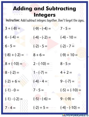 Adding and Subtracting Integers