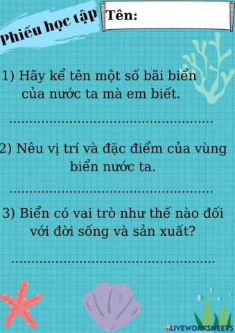 Phiếu học tập môn Địa Lý 5