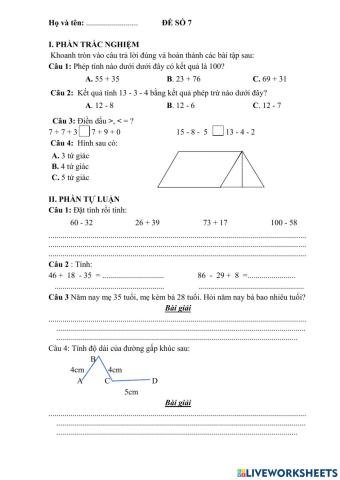Đề Toán 7
