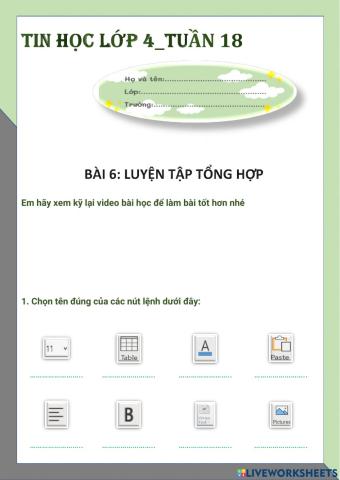 Tin học lớp 4-Tuần 18-CĐ3-Bài 6: Luyện tập tổng hợp