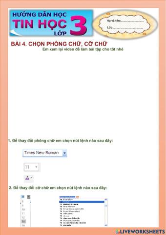 Bài 4. Chọn phông chữ cỡ chữ (Tin học lớp 3 tuần 18)