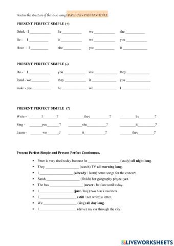 PRESENT PERFECT SIMPLE Drills