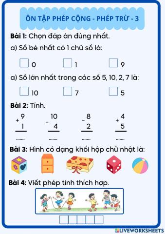 Ôn tập toán - phép cộng - phép trừ - 3