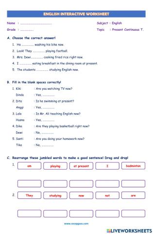 LKPD Interaktif Bahasa Inggris Tentang Present Continuous Tense