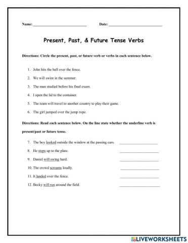 Present Past or Future Tense Verb