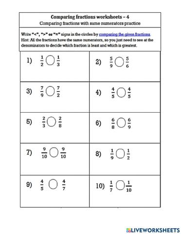 Compare Fractions with the Same Numerator