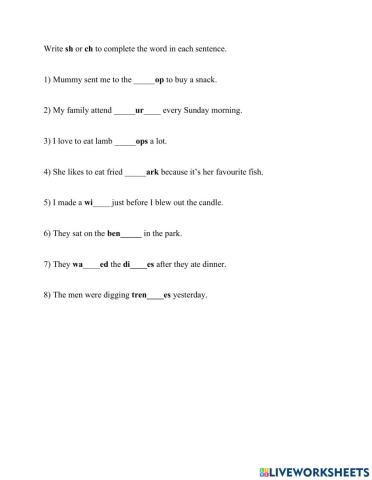 Sh & Ch Diagraph worksheet