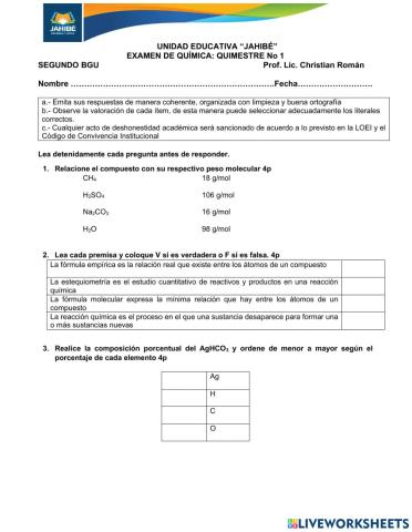 Examen química 2do bgu