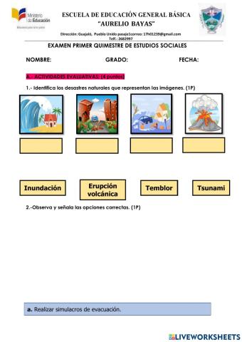 Evaluación quimestral de estudios sociales