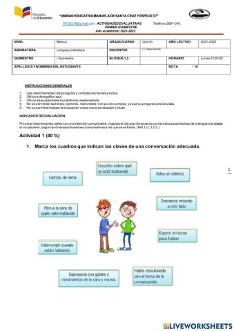 Evaluacion de lengua y literatura