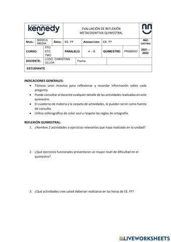 Evaluación metacognitiva  5TO de Básica