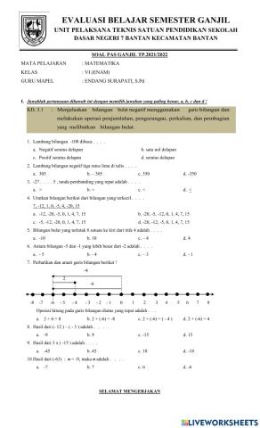 Soal Matematika Kelas VI Semester Ganjil