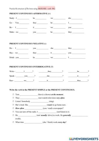 PRESENT CONTINUOUS Drills