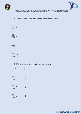 Decimales, fracciones, porcentajes