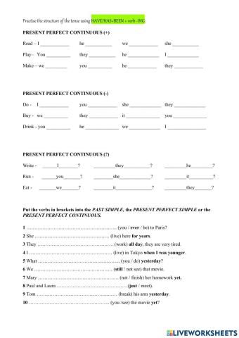 PRESENT PERFECT CONTINUOUS drills