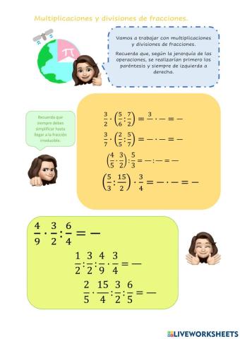 Multiplicaciones y divisiones de fracciones