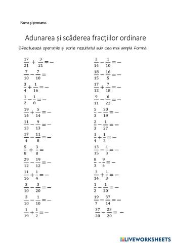 Adunarea și scăderea fracțiilor ordinare