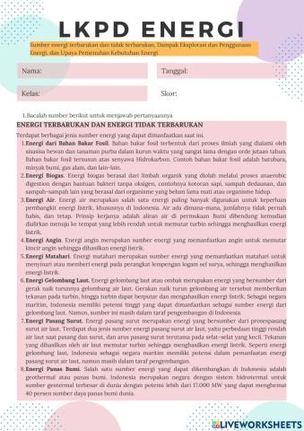 Sumber energi terbarukan dan tidak terbarukan, Dampak Eksplorasi dan Penggunaan Energi, dan Upaya Pemenuhan Kebutuhan Energi