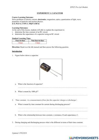 PreLab EP025 Experiment 1 Capacitor