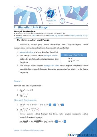 Sifat-sifat Limit Fungsi