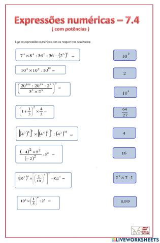 Expressões numéricas - 7.4