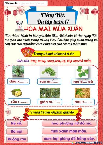 Phiếu ôn tập Tiếng Việt tuần 17