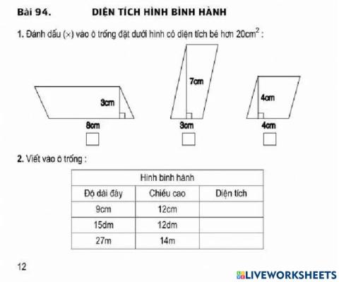 Vở BTToán in-Bài 93-Diện tích hình bình hành