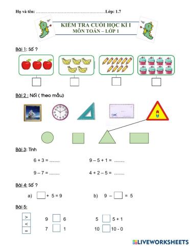 Bài kiểm tra Toán HKI