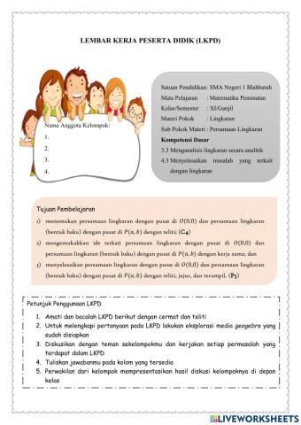 Persamaan Lingkaran Berpusat di O(0,0) dan P(a,b)