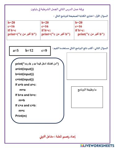 ورقة عمل الدرس الثاني الجمل الشرطية