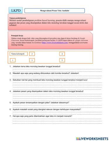 Mengevaluasi gagasan dan pesan teks anekdot