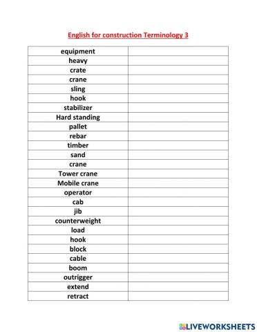 Unit 3 English for construction Terms