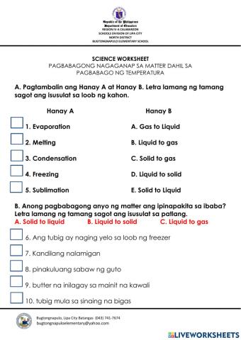 Pagbabagong nagaganap sa matter batay sa epekto ng pagbabago ng temperatura