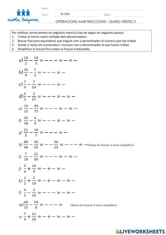 Nombres racionals - sumes i restes fàcils - 3