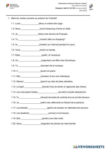 Présent de l'indicatif - er, -ir, être, avoir, faire, vouloir, partir et sortir