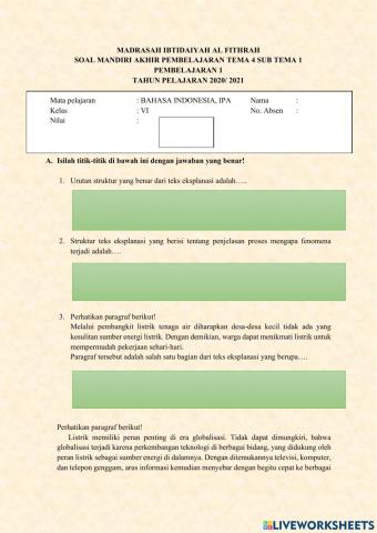 Evaluasi t4 st 1 pb 1 KLS 6