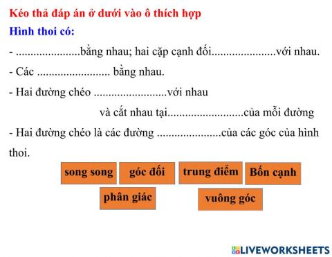 Bài tập củng cố Hình thoi