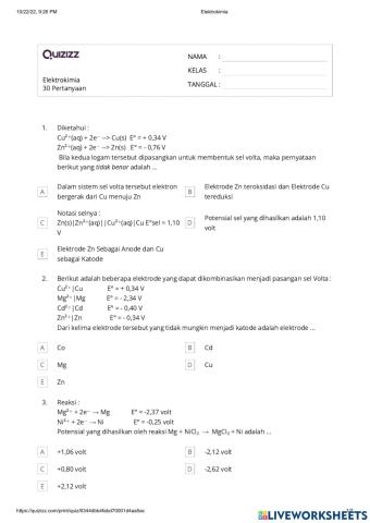 Ulangan Harian Elektrokimia